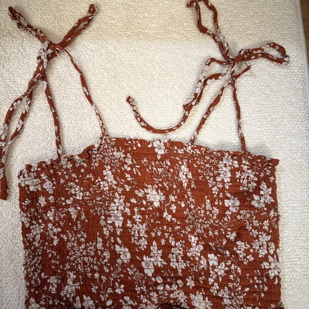 Abercrombie & Fitch Smocked Tie Strap Cropped Tank